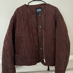 Zara Women's Brown Quilted Bomber Jacket